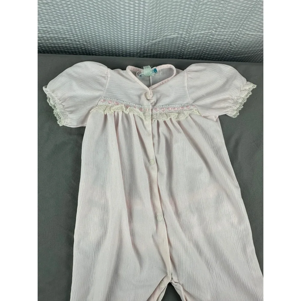 Vintage C.P. & Company Baby Sleeper Pink Lace Footed‎ Romper USA Size XL